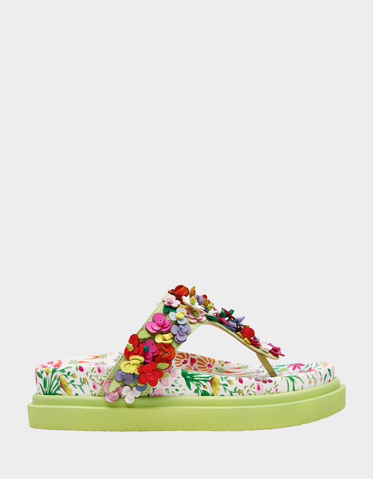 KAMMERON NATURAL FLORAL MULTI Women's Slip-On Footbed Floral Sandal | Betsey Johnson Customer Favorite