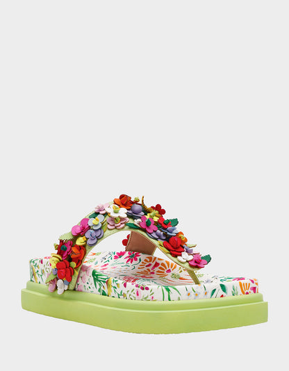 KAMMERON NATURAL FLORAL MULTI Women's Slip-On Footbed Floral Sandal | Betsey Johnson Customer Favorite