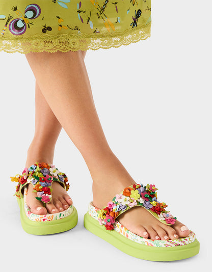 KAMMERON NATURAL FLORAL MULTI Women's Slip-On Footbed Floral Sandal | Betsey Johnson Customer Favorite