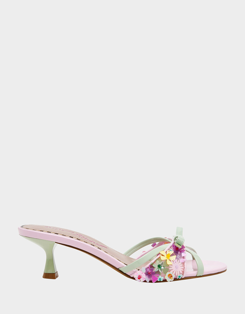 SHIRLEY Pink Multi Women's Kitten Heel Mule Heel | Betsey Johnson New