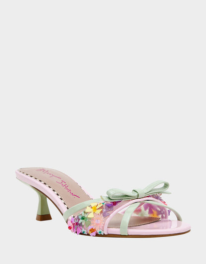 SHIRLEY Pink Multi Women's Kitten Heel Mule Heel | Betsey Johnson New