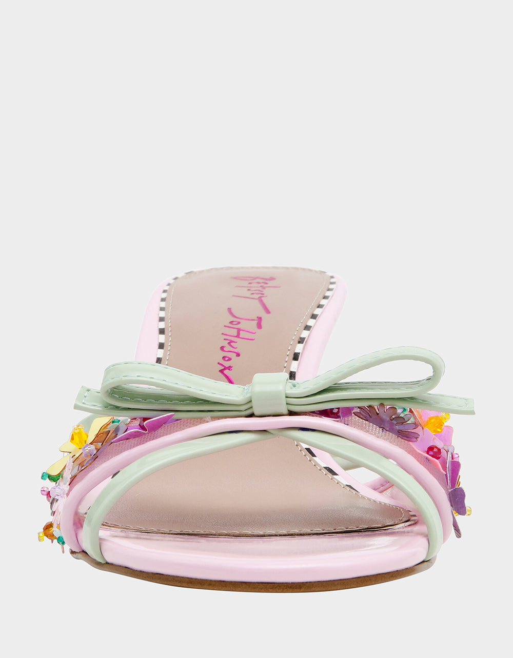 SHIRLEY Pink Multi Women's Kitten Heel Mule Heel | Betsey Johnson New