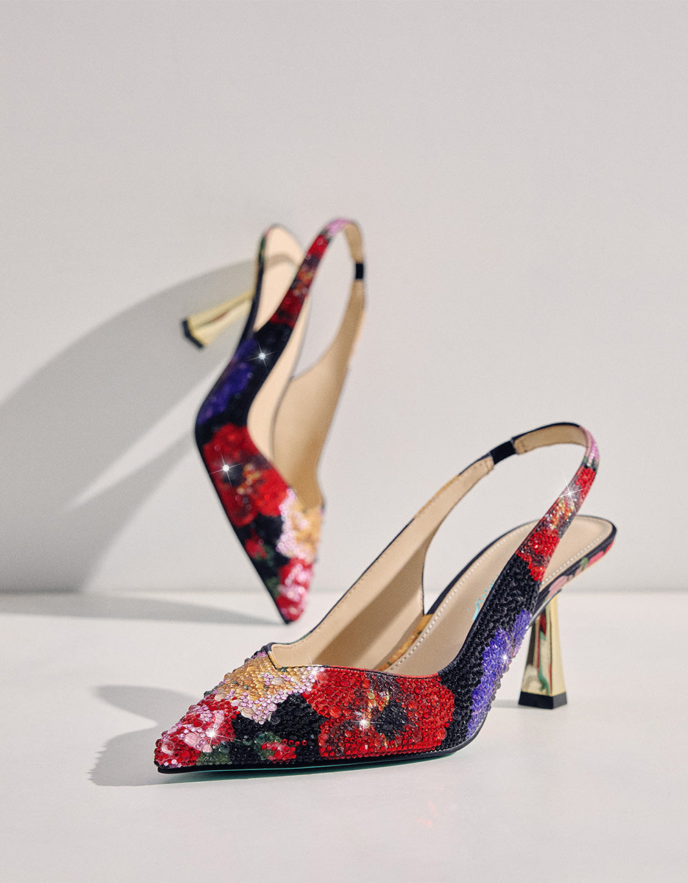 CLARK HEELS BLACK FLOWER MULTI Slingback Women's Kitten Heel | Betsey Johnson Latest