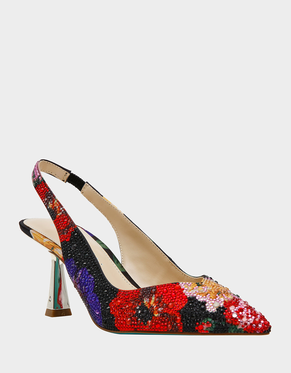 CLARK HEELS BLACK FLOWER MULTI Slingback Women's Kitten Heel | Betsey Johnson Latest