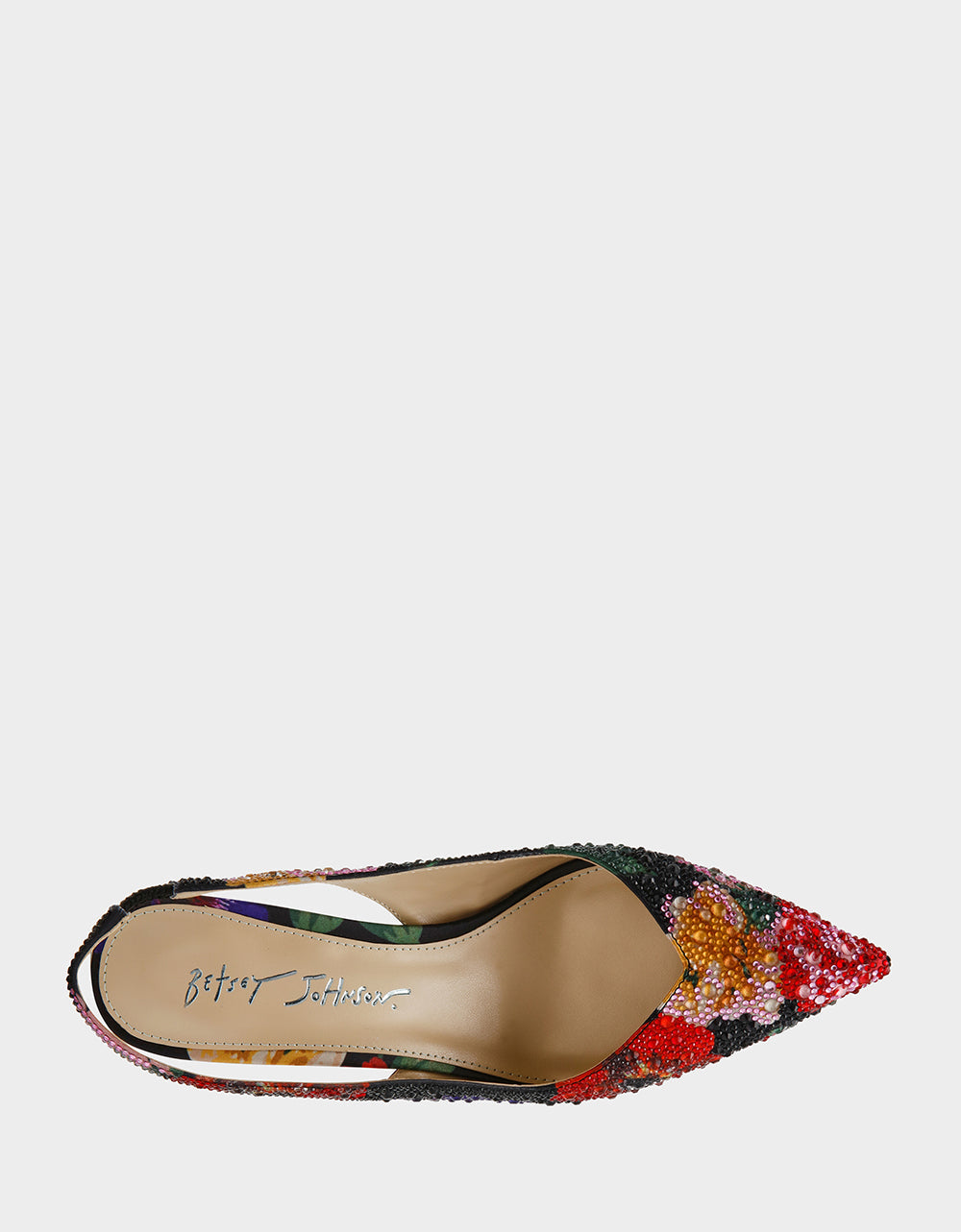 CLARK HEELS BLACK FLOWER MULTI Slingback Women's Kitten Heel | Betsey Johnson Latest