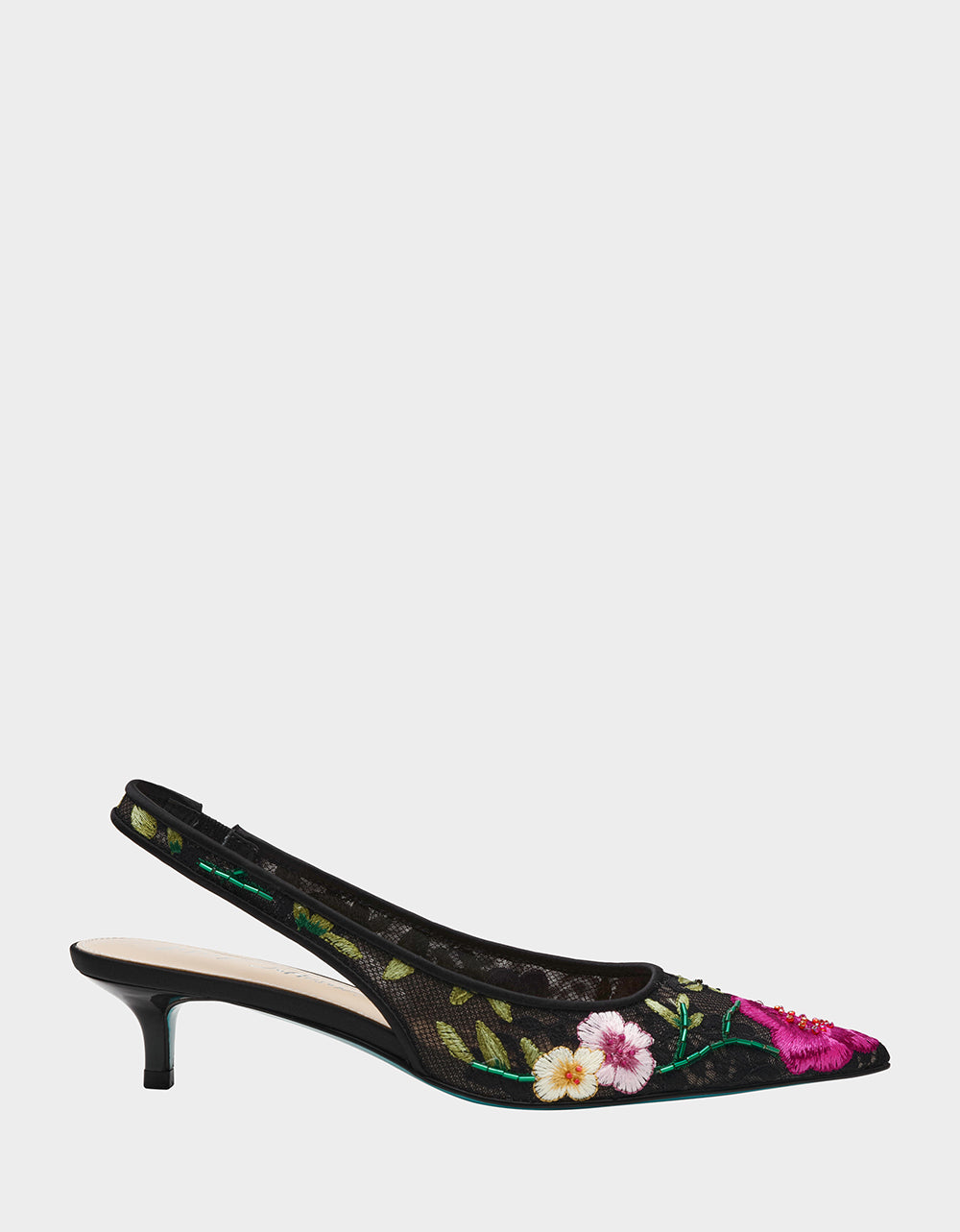 FELIX BLACK MULTI FLORAL Pointed-Toe Slingback Pump Kitten Heel | Betsey Johnson Smart Buy
