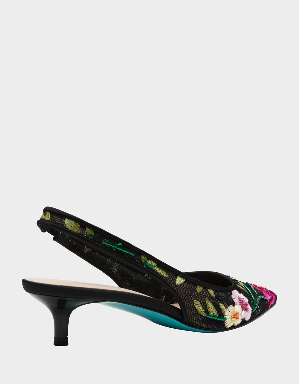 FELIX BLACK MULTI FLORAL Pointed-Toe Slingback Pump Kitten Heel | Betsey Johnson Smart Buy