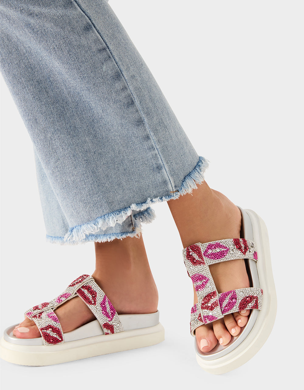 BILLY MULTI LIPS Women's Footbed Slip-On Lip Print Sandal | Betsey Johnson Trusted