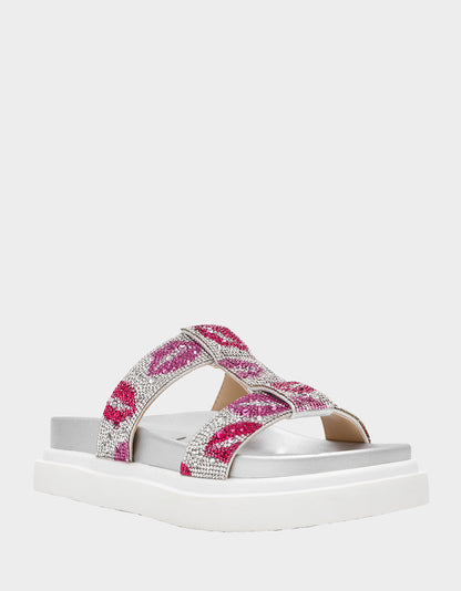 BILLY MULTI LIPS Women's Footbed Slip-On Lip Print Sandal | Betsey Johnson Trusted