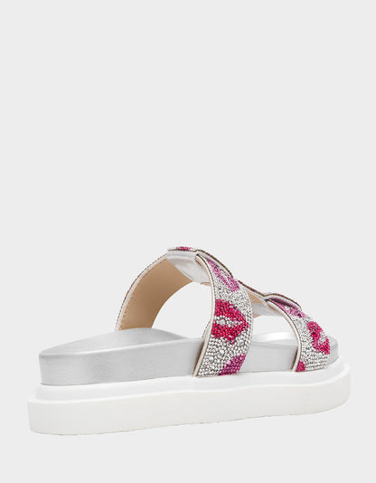 BILLY MULTI LIPS Women's Footbed Slip-On Lip Print Sandal | Betsey Johnson Trusted