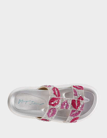 BILLY MULTI LIPS Women's Footbed Slip-On Lip Print Sandal | Betsey Johnson Trusted