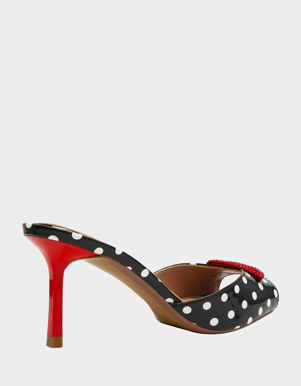 CASIDY WHITE BLACK POLKA DOT Women's Polka Dot Mule Heels with Rhinestone Lip | Betsey Johnson Discount