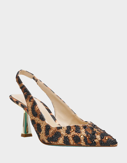 CLARK HEELS NUDE LEOPARD Slingback Women's Kitten Heel | Betsey Johnson Essential