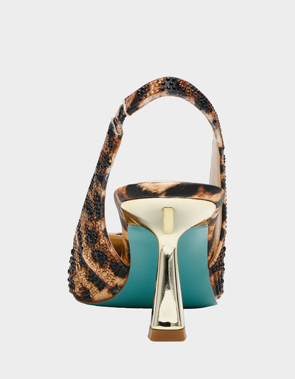 CLARK HEELS NUDE LEOPARD Slingback Women's Kitten Heel | Betsey Johnson Essential