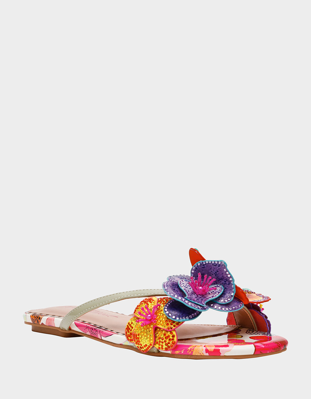NICOLLE WHITE MULTI Women's Flat Floral Butterfly Slip-On Sandal | Betsey Johnson Trusted