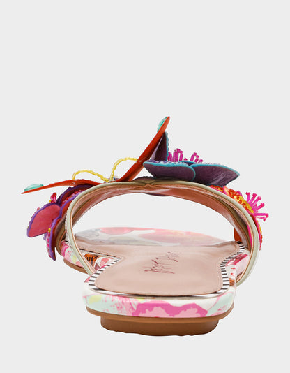 NICOLLE WHITE MULTI Women's Flat Floral Butterfly Slip-On Sandal | Betsey Johnson Trusted