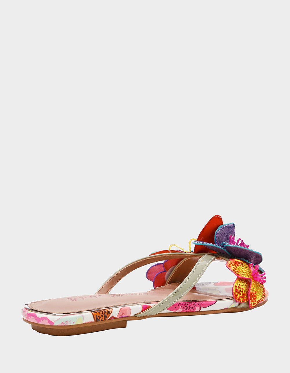 NICOLLE WHITE MULTI Women's Flat Floral Butterfly Slip-On Sandal | Betsey Johnson Trusted