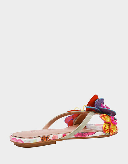 NICOLLE WHITE MULTI Women's Flat Floral Butterfly Slip-On Sandal | Betsey Johnson Trusted