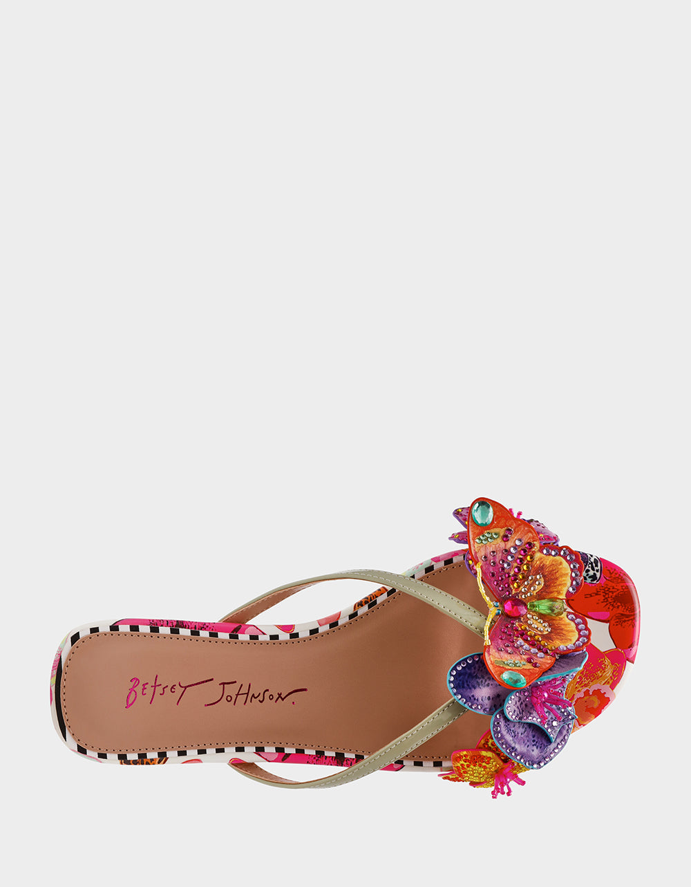 NICOLLE WHITE MULTI Women's Flat Floral Butterfly Slip-On Sandal | Betsey Johnson Trusted