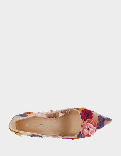 AIMEY NUDE FLORAL Pointed-Toe Stiletto Pump Heel | Betsey Johnson Quality