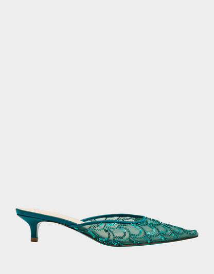 ELLIS EMERALD Pointed-Toe Mesh Embellished Mule Women's Kitten Heel | Betsey Johnson Hot Sale