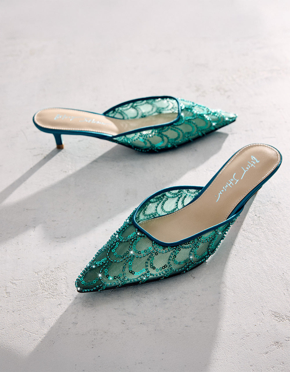 ELLIS EMERALD Pointed-Toe Mesh Embellished Mule Women's Kitten Heel | Betsey Johnson Hot Sale