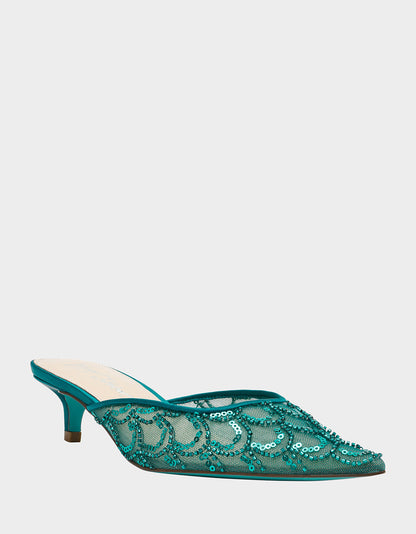 ELLIS EMERALD Pointed-Toe Mesh Embellished Mule Women's Kitten Heel | Betsey Johnson Hot Sale