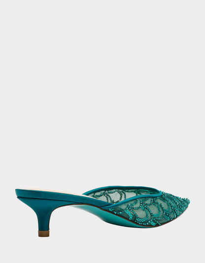 ELLIS EMERALD Pointed-Toe Mesh Embellished Mule Women's Kitten Heel | Betsey Johnson Hot Sale