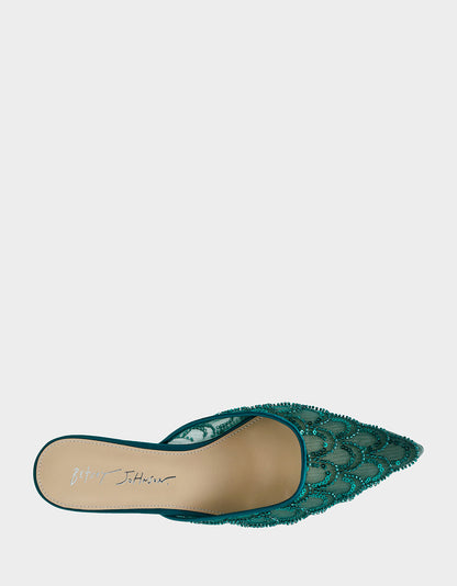 ELLIS EMERALD Pointed-Toe Mesh Embellished Mule Women's Kitten Heel | Betsey Johnson Hot Sale