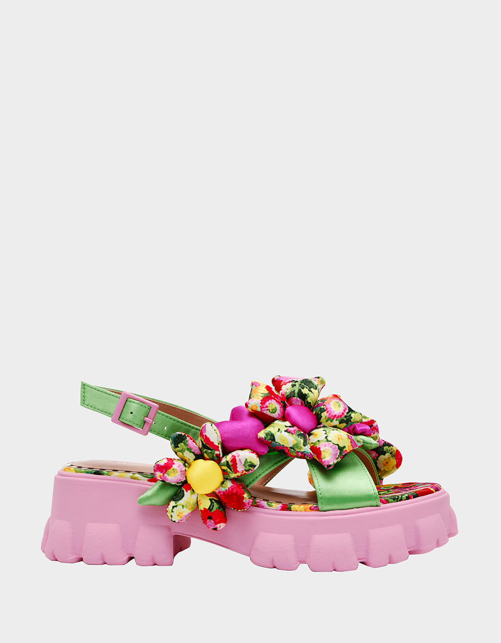 JEROMY GREEN FLORAL MULTI Women's Pink Green Lug Floral Sandal | Betsey Johnson Value