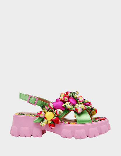 JEROMY GREEN FLORAL MULTI Women's Pink Green Lug Floral Sandal | Betsey Johnson Value
