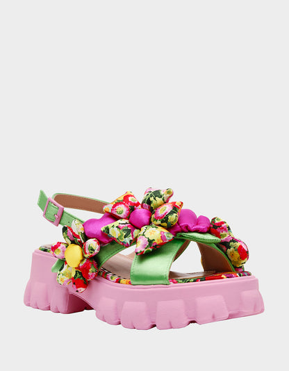JEROMY GREEN FLORAL MULTI Women's Pink Green Lug Floral Sandal | Betsey Johnson Value