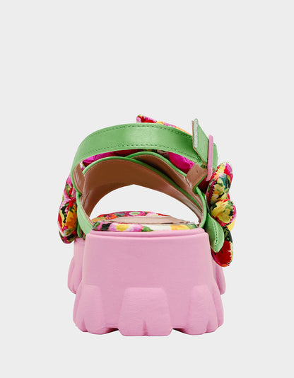 JEROMY GREEN FLORAL MULTI Women's Pink Green Lug Floral Sandal | Betsey Johnson Value