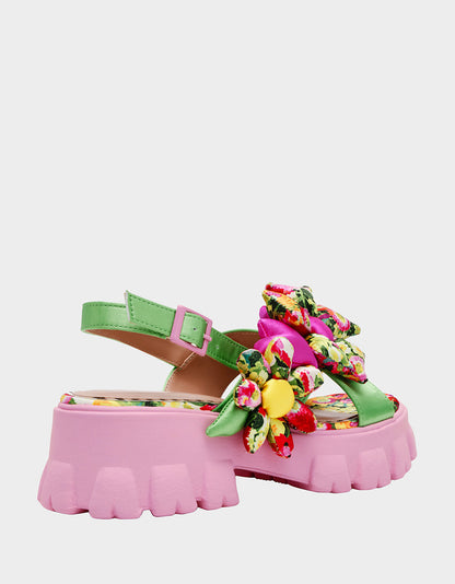 JEROMY GREEN FLORAL MULTI Women's Pink Green Lug Floral Sandal | Betsey Johnson Value