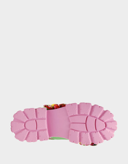 JEROMY GREEN FLORAL MULTI Women's Pink Green Lug Floral Sandal | Betsey Johnson Value