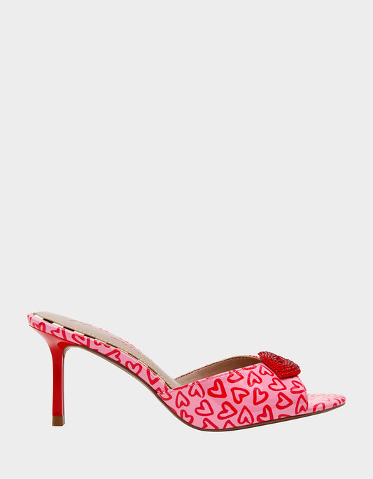 CASIDY PINK MULTI Women's Heart Print Mule Heel with Rhinestone Lip | Betsey Johnson Hot Sale