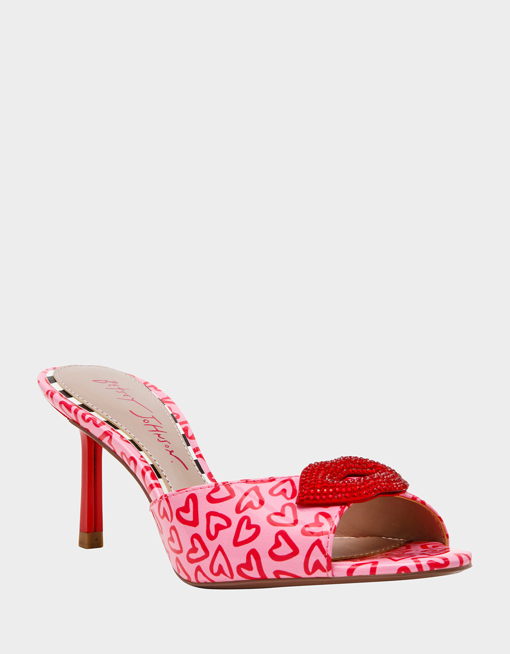 CASIDY PINK MULTI Women's Heart Print Mule Heel with Rhinestone Lip | Betsey Johnson Hot Sale