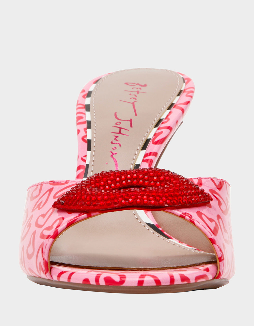 CASIDY PINK MULTI Women's Heart Print Mule Heel with Rhinestone Lip | Betsey Johnson Hot Sale