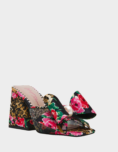 JORDN LEOPARD FLORAL Square-Toe Mule Block Heel | Betsey Johnson Premium