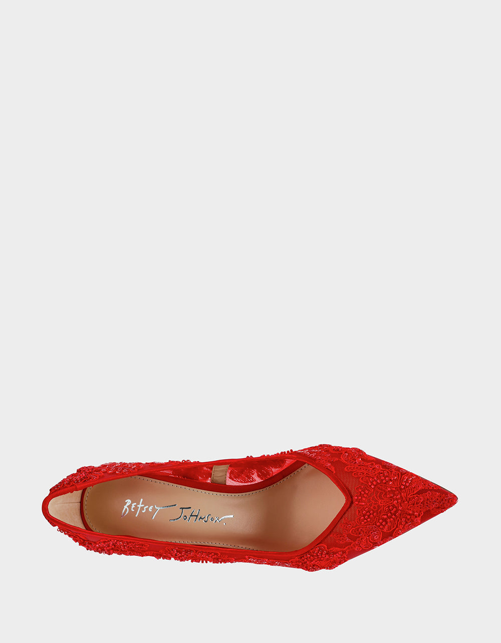 JENII RED Pointed-Toe Mesh Embellished Floral Print Pump Women's Heel | Betsey Johnson Recommended