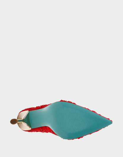 JENII RED Pointed-Toe Mesh Embellished Floral Print Pump Women's Heel | Betsey Johnson Recommended