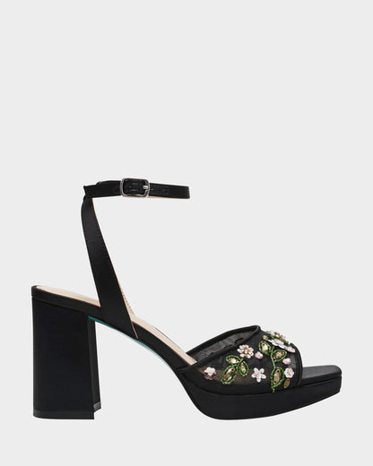 KIRRA BLACK Platform Strappy Square-Toe Block Heel | Betsey Johnson Classic