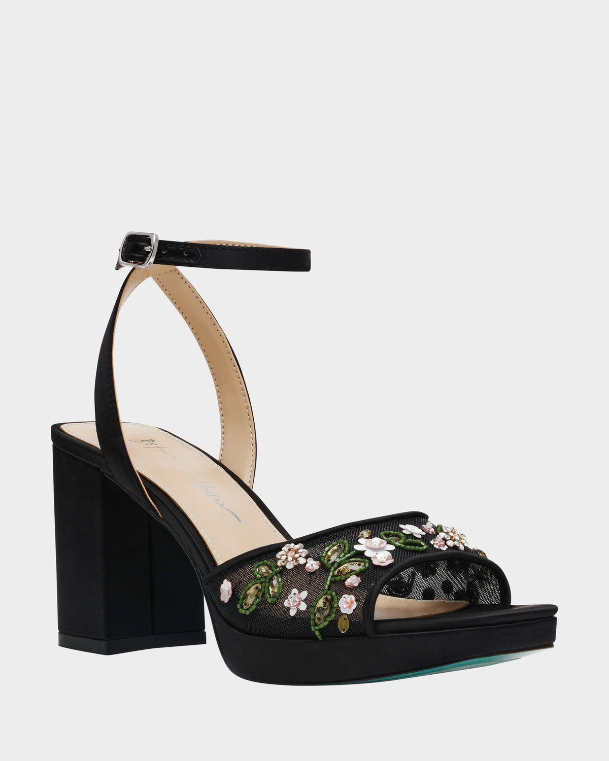 KIRRA BLACK Platform Strappy Square-Toe Block Heel | Betsey Johnson Classic