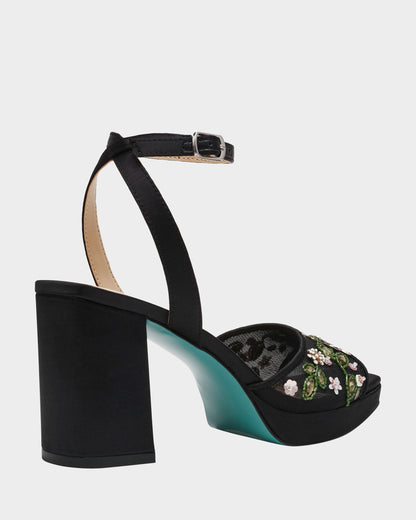 KIRRA BLACK Platform Strappy Square-Toe Block Heel | Betsey Johnson Classic