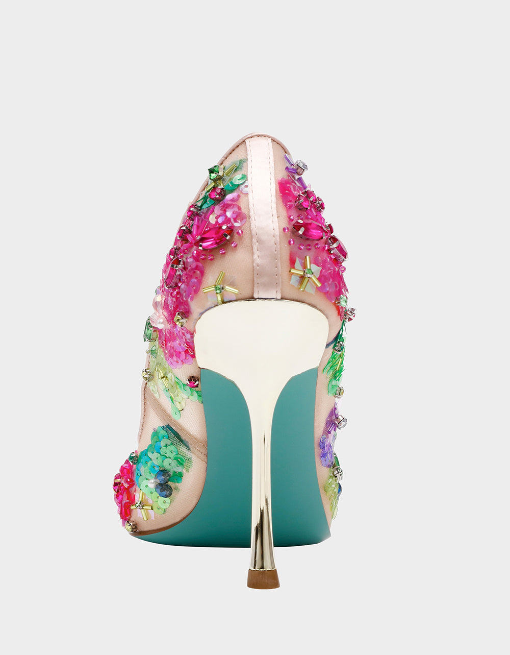 NETTA NUDE MULTI Women's Floral Embellished Nude Mesh High Heel | Betsey Johnson Exclusive