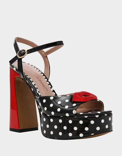 ALLYSON WHITE BLACK POLKA DOT Women's Platform Sandal Heels | Betsey Johnson Essential