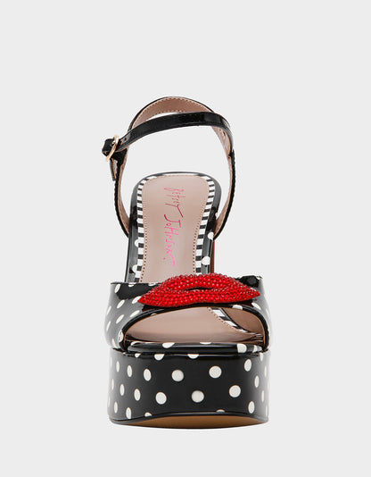 ALLYSON WHITE BLACK POLKA DOT Women's Platform Sandal Heels | Betsey Johnson Essential