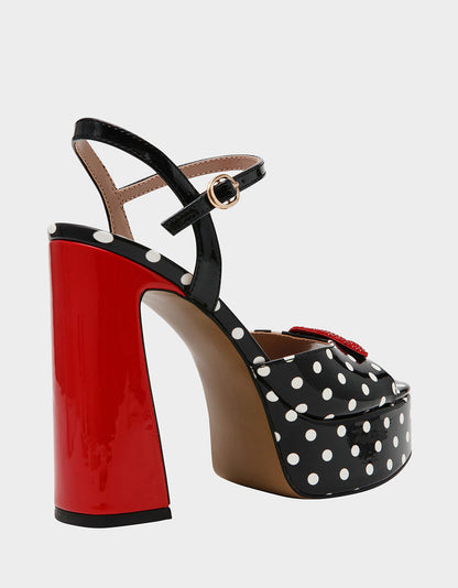 ALLYSON WHITE BLACK POLKA DOT Women's Platform Sandal Heels | Betsey Johnson Essential