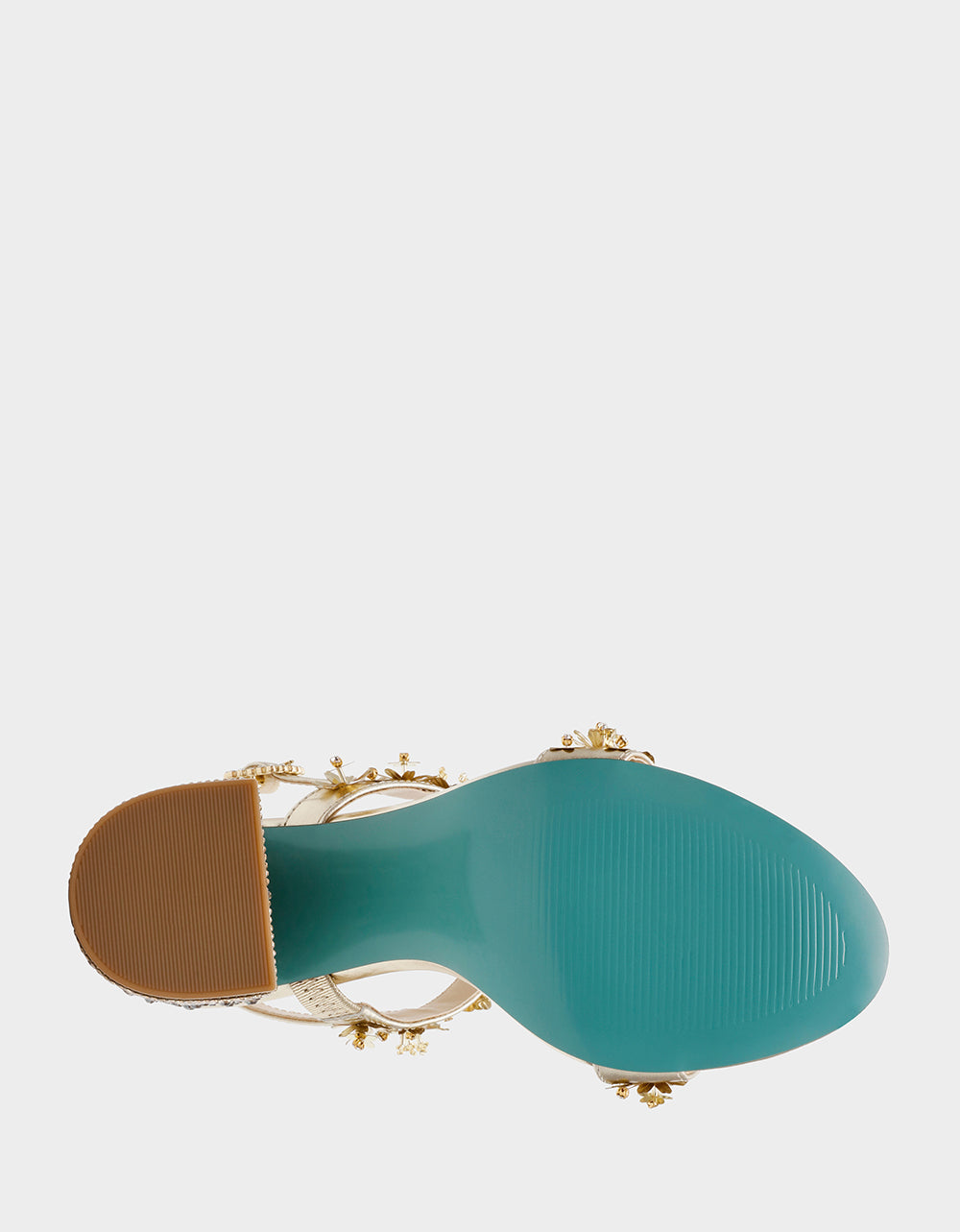 DRUE LIGHT GOLD Strappy Open-Toe Rhinestone Embellished Flower Women's Heel | Betsey Johnson Sale