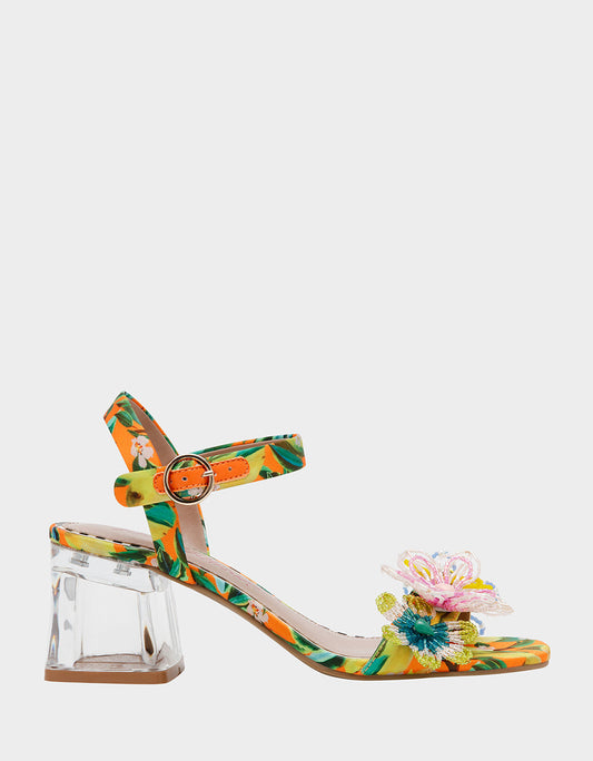 CINTHIA YELLOW MULTI Strappy Block Heel | Betsey Johnson Latest